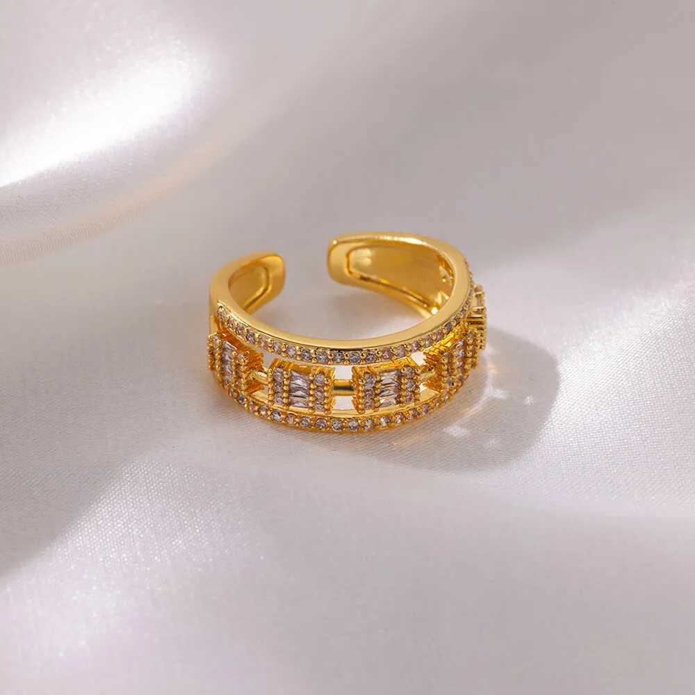 Stainless Steel Zircon Square Rings For Women Gold Color Geometric Adjustable Ring Wedding Aesthetic Jewelry Gift FemmeW251030