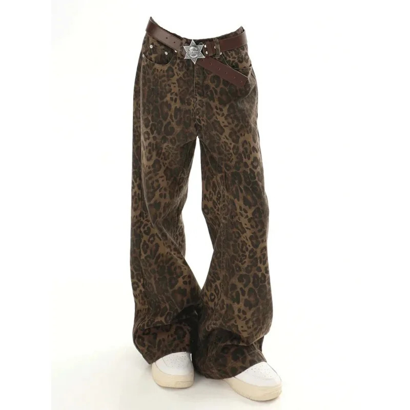 Baggy Leopard Jeans Coquette y2k clothes Women High Waisted Casual Wide Leg Denim Pants Fashion Streetwear Retro Straight Jeans 251029
