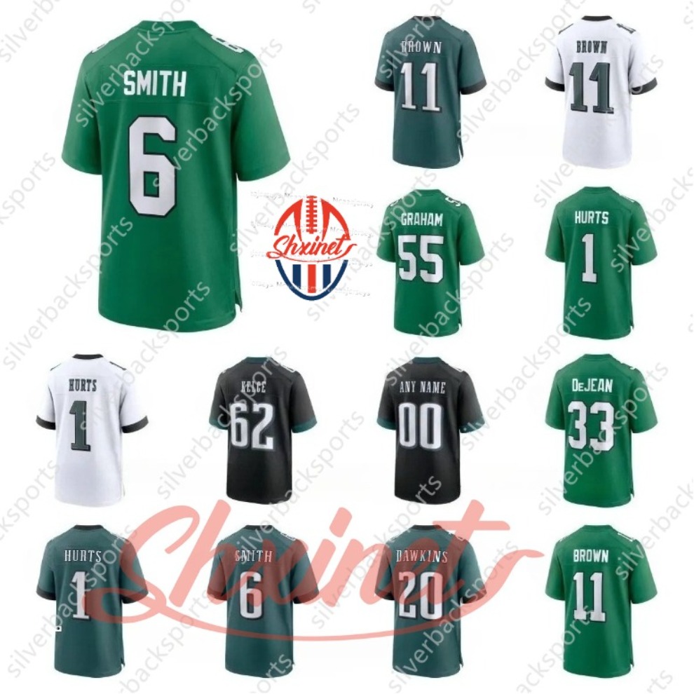 Custom Football Jerseys 26 Saquon Barkley Jalen Hurts 2025 Cooper DeJean Kenny Pickett Jason Kelce Brown Miles Sanders DeVonta Smith Haason Reddick Sw