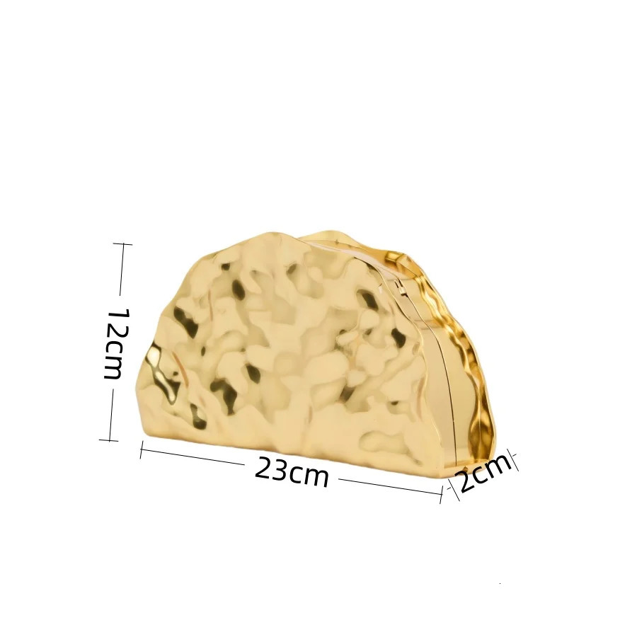 Metal fan shell clutch purse for women gold color evening wedding party handbag with snake strap 251030