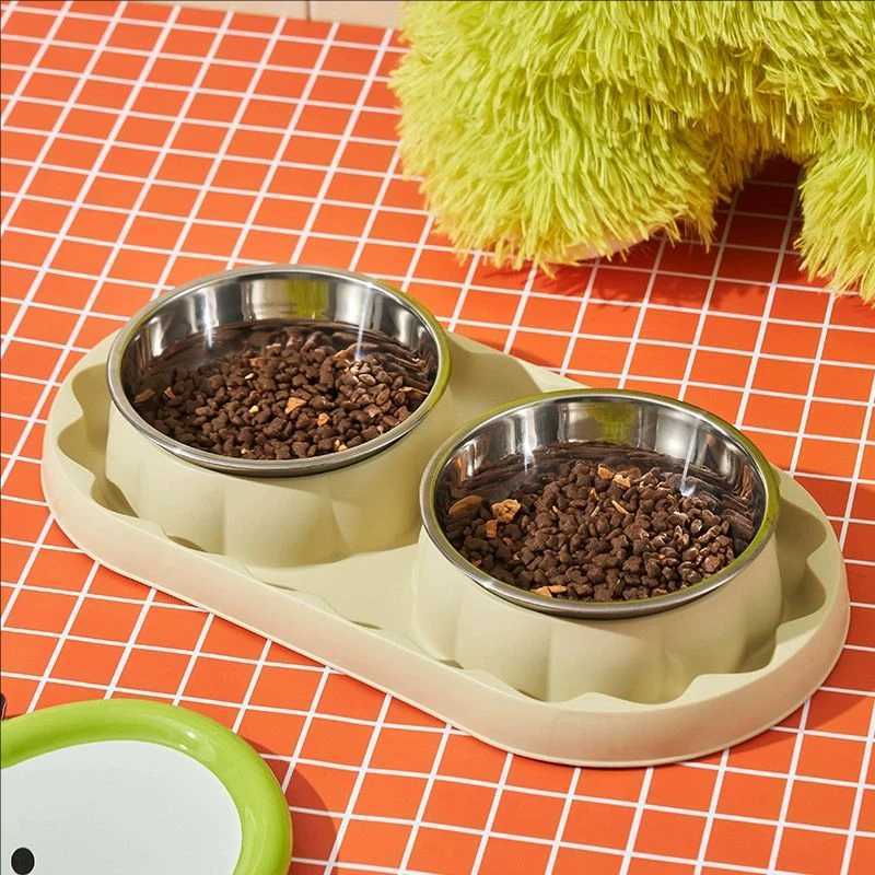 Pet stainless steel double bowl cat bowl leak proof food dog choking slow food bowl spill proof cat bowl dog bowl pet bowl J251113