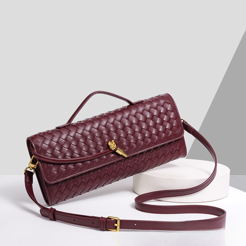 New popular hand woven single shoulder long stick bag, fashionable horizontal handbag, accordion women's crossbody bag, trendy designer bag