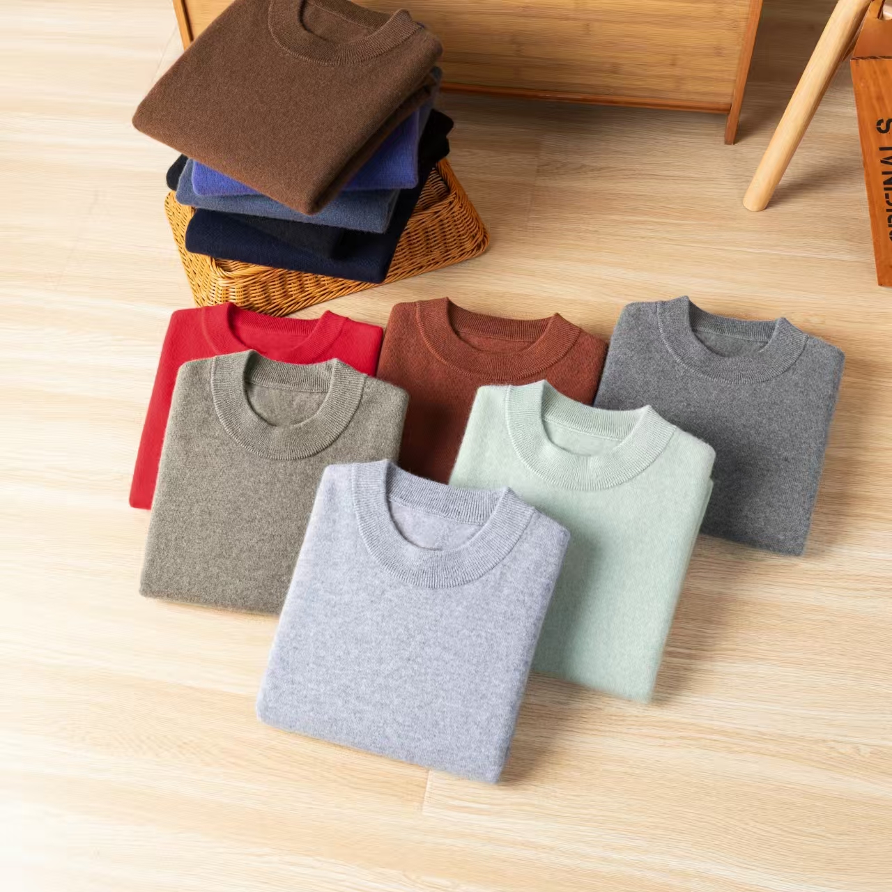 100% pure cashmere sweater men's thick warm round neck sweater solid color long sleeved knitted sweater