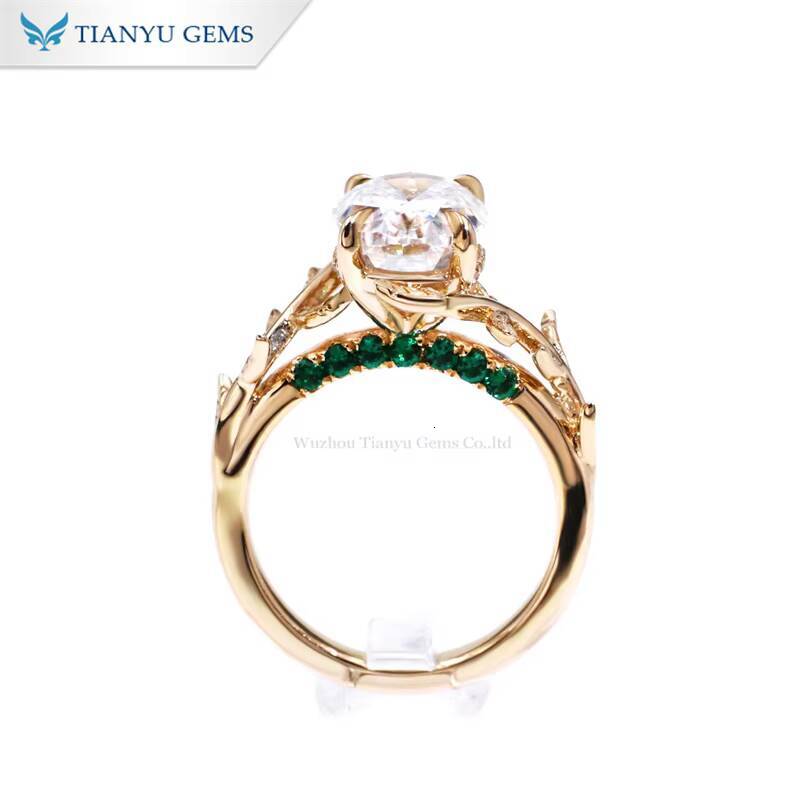 Tianyu Gems 8x12mm 45ct Oval Moissanite Ring 10k 14k 18k Yellow Gold Custom Wedding Band Engagement Rings for Women Jewelry