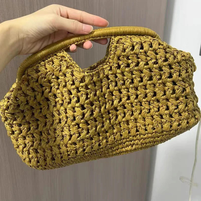 Fashion Straw Clip Shell Clutch Bag for Women Paper Woven Handbags Casual vintage Handmade Summer Beach Bag 251030