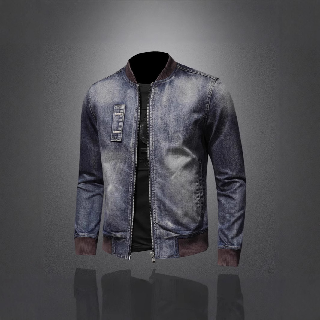 High-end Designer Jacket Stand Collar Denim Jacket Men's Trendy Brand Spring And Autumn New Motorcycle Jacket Men's Stylish Denim Coat