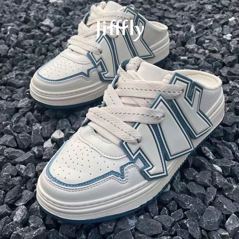 Jifffly women's half-slip 2025 summer new board shoes small style one-step lazy person sports whiteCasual shoes