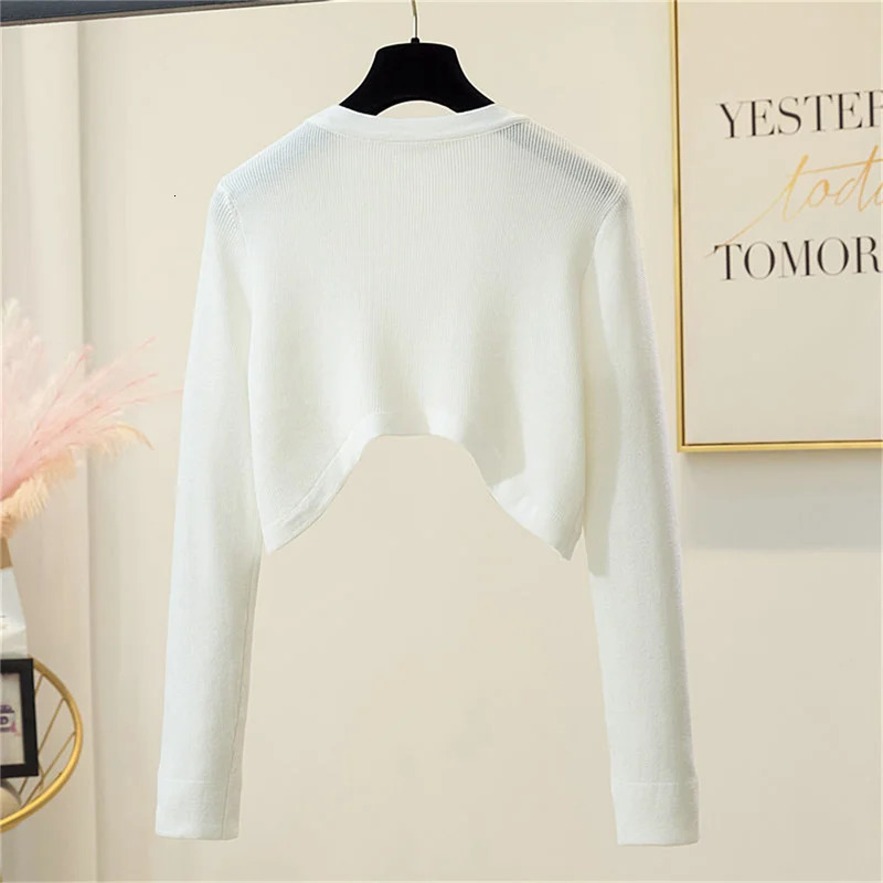 French Knitted Cardigan Female Spring Summer Small Shoulders Longsleeved With Halter Dress Hitch Hoodie Short 251028