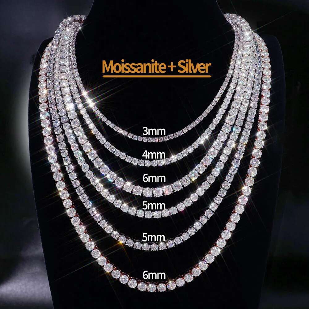 Hot Selg 3mm 4mm 5mm Necklace VVS Dia Iced Out Hip Hop Sier Moissanite Tennis Chain