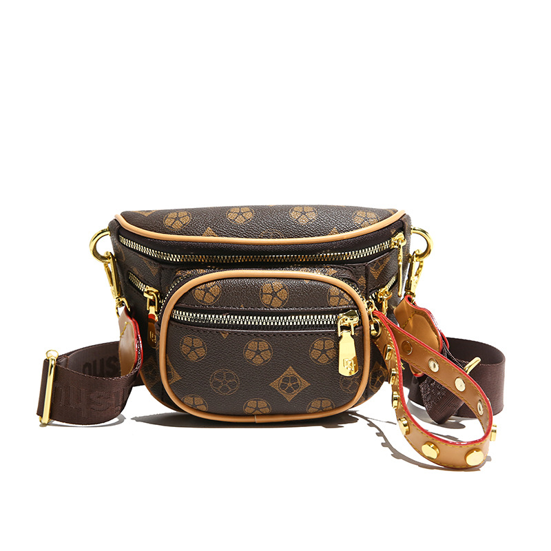 Senior All Kinds Of Cross-Body Bag Retro Old Flower Pu Trend Chest Bag Fashion Shoulder Bag 2025