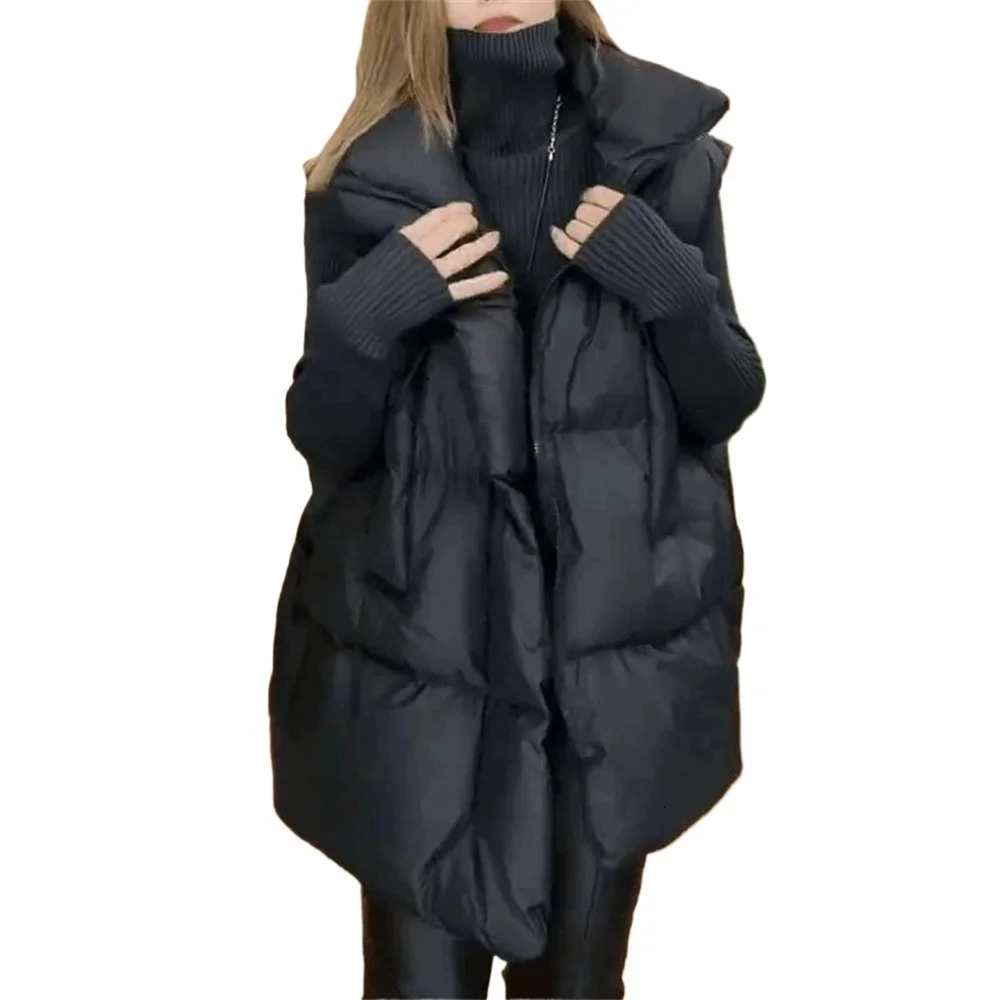 Korean Fashion 2025 Vest Jacket Women Winter Warm Waistcoats Ladies Stand Collar Down Coat Female Loose Oversize Outwears 251024