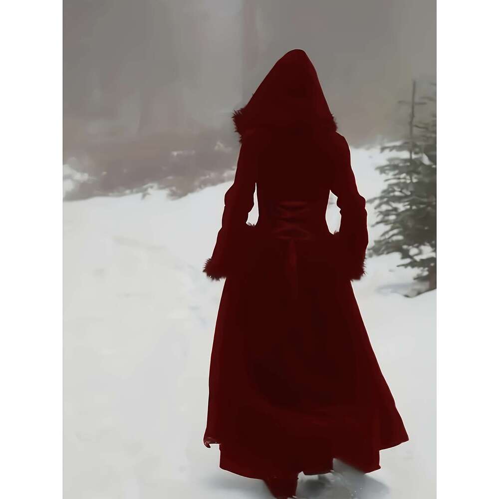 Victorian Coat Victorian With Faux Fur Trim Long Sleeve Corset Inspired Bodice Flared Hem Thick Warm Fabric Punk Style Winter Outerwear For Women Hine