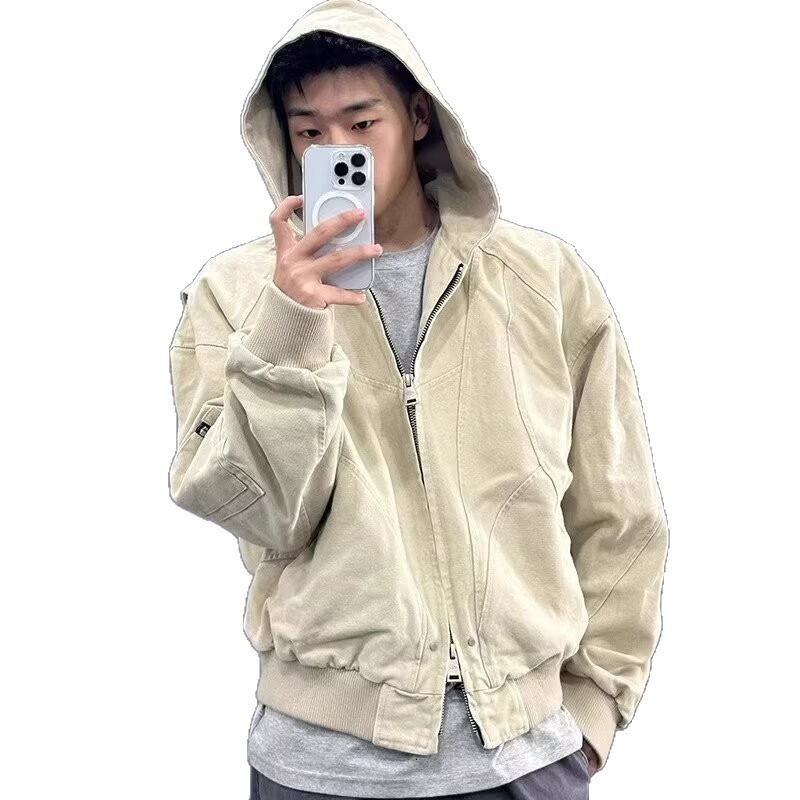 Khaki Short Jacket For Men Spring And Designer Jacket Autumn American Style Workwear Hooded Baseball Jacket High-end Feel Trendy Jacket