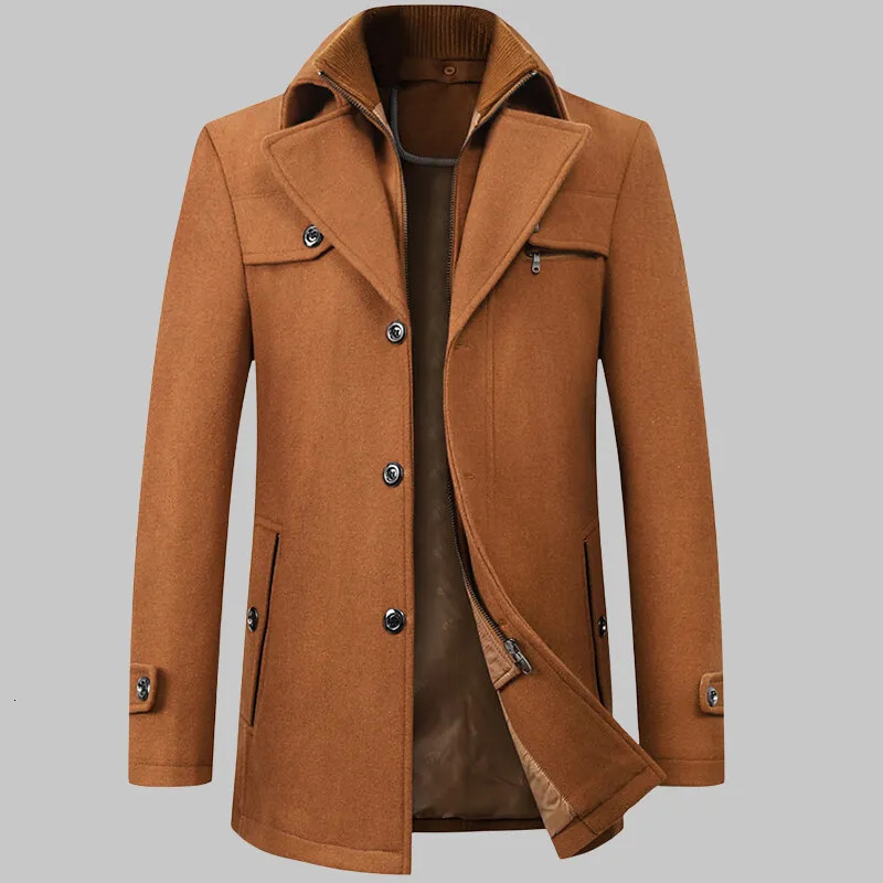 2025 High quality mens wool coat medium length double collar winter plus cotton thickened wool coat mens coat 251029