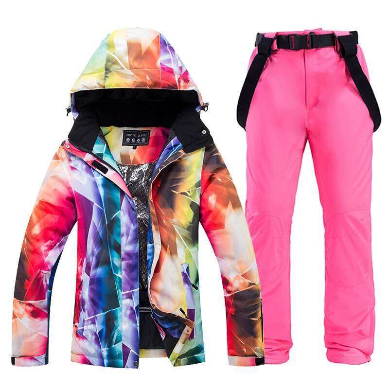 -30, Women Snow Wear Suit Sets, Snowboard Clothing, Waterproof, Winter Costume, Ski Jacket And Strap Pant, Belt Bibs For Female