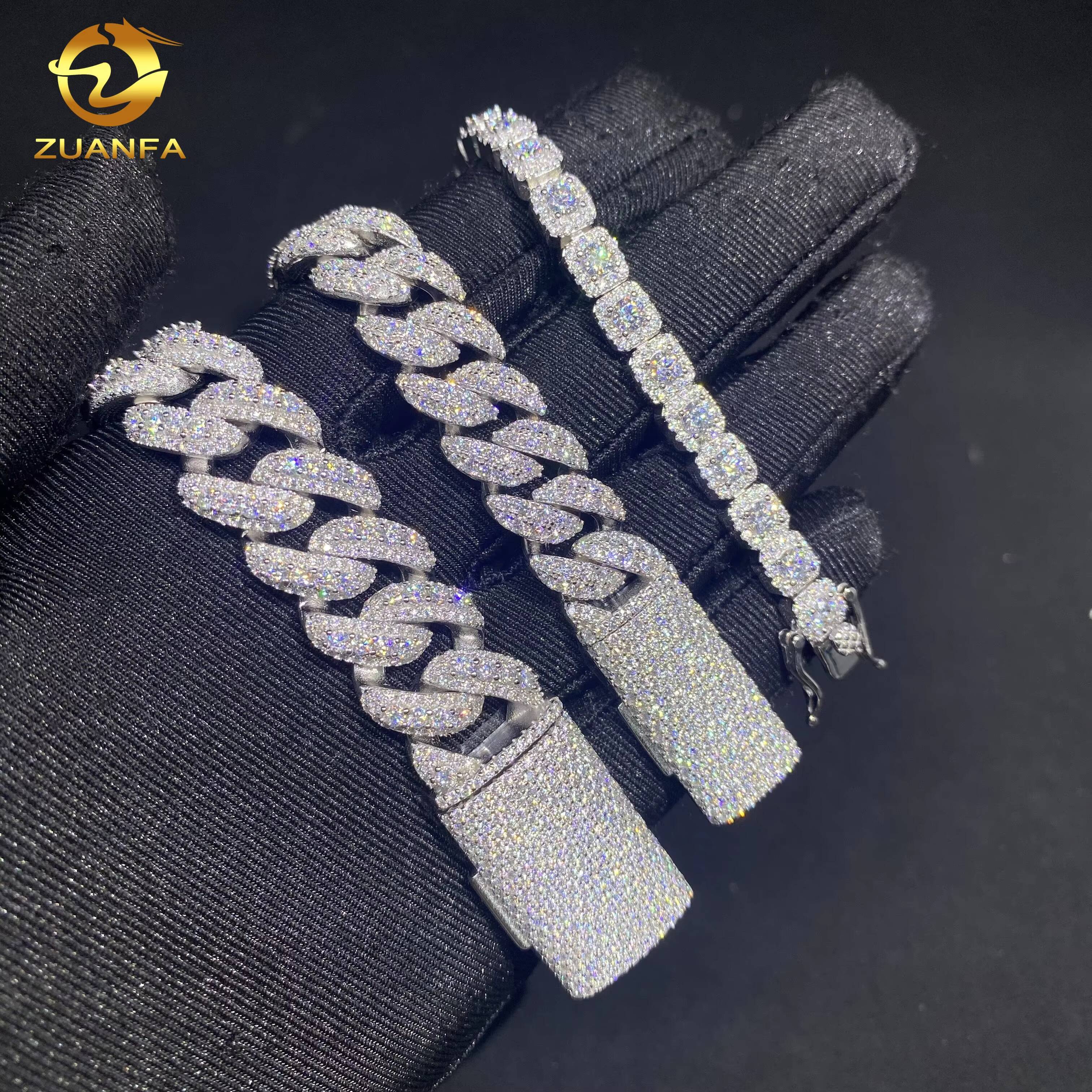 Hot Sale 3Style Hip Hop Moissanite Jewelry Iced Out Bracelet 925 Sliver VVS Moissanite Diamond Cuban Link Chain Bracelet for Men