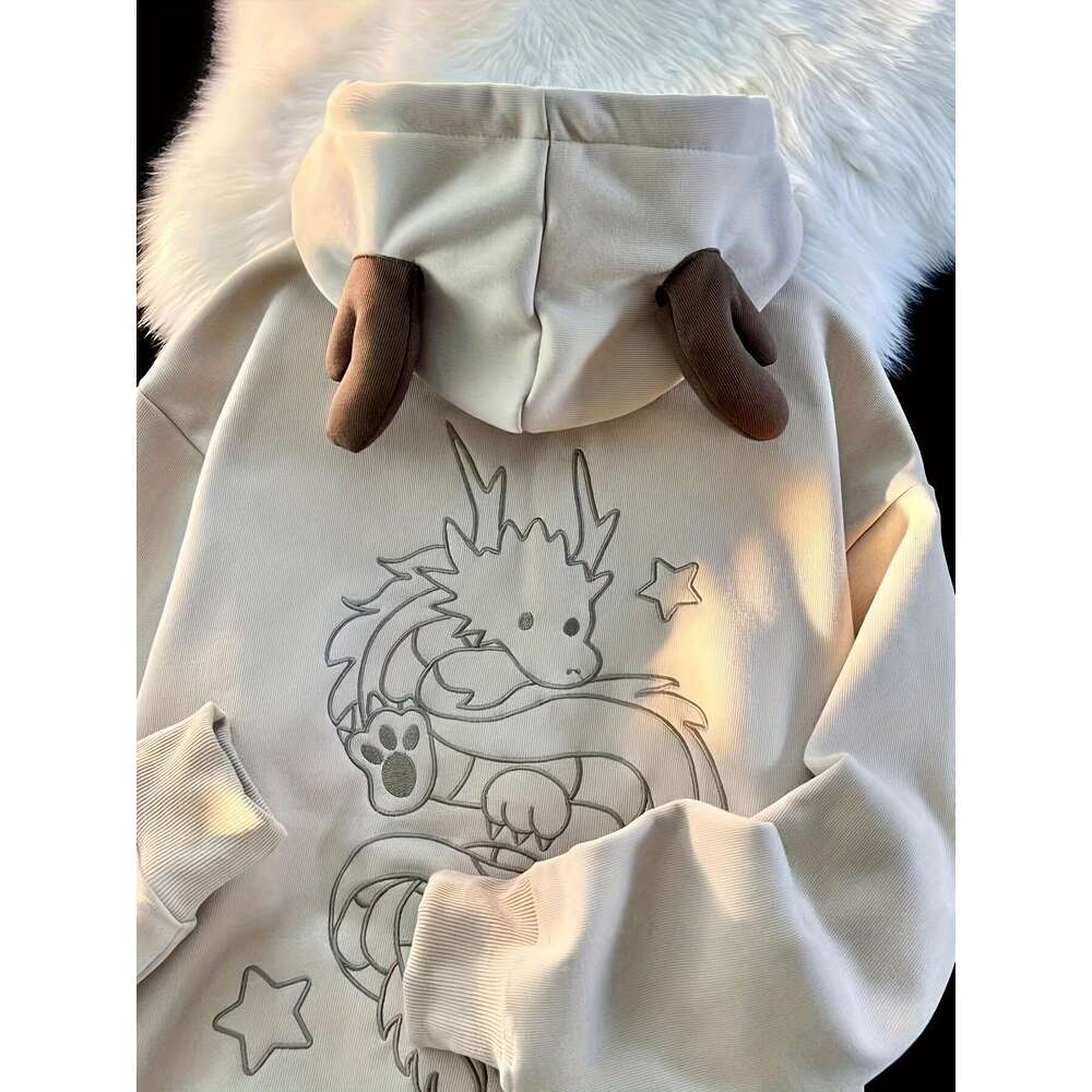 Women S Thick Fleece Lined Sweatshirt With Intricate Dragon Star Embroidery Cozy Winter Pullover Hine Washable Casual Outerwear Cute Sweatshirts Autum