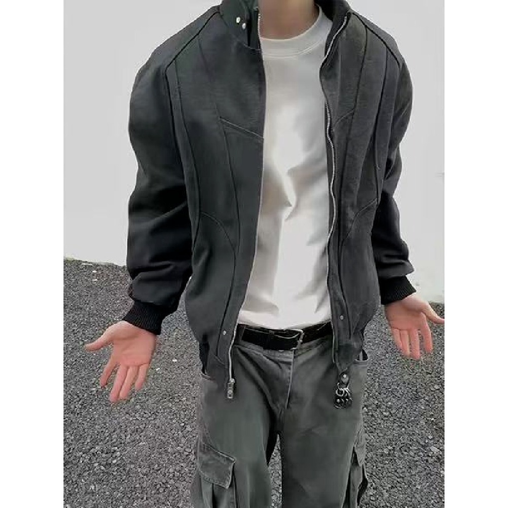 American Style Blue Workwear Jacket For Men Spring And Autumn Coat Designer Jacket With High-end Feel Stylish And Cool Oversized Stand Collar Short Ba