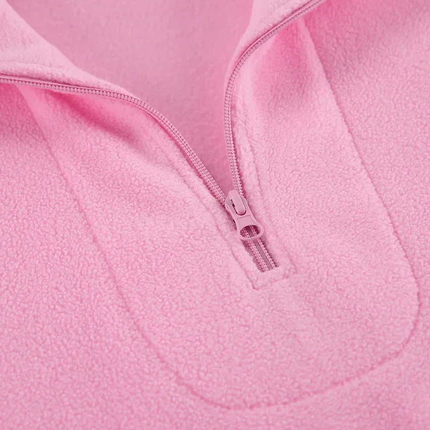 Pink Winter Lamb Fleece Hoodie Women Casual Loose Thick Zipper Long Sleeve Lapel Pullover Top Lady Hoodies Streetwear KPOP 251030