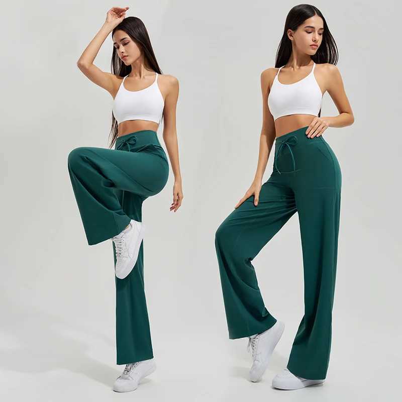 Womens yoga pants high waist wide leg gym casual pants solid color drawstring high elasticity quick drying tight pants J251030