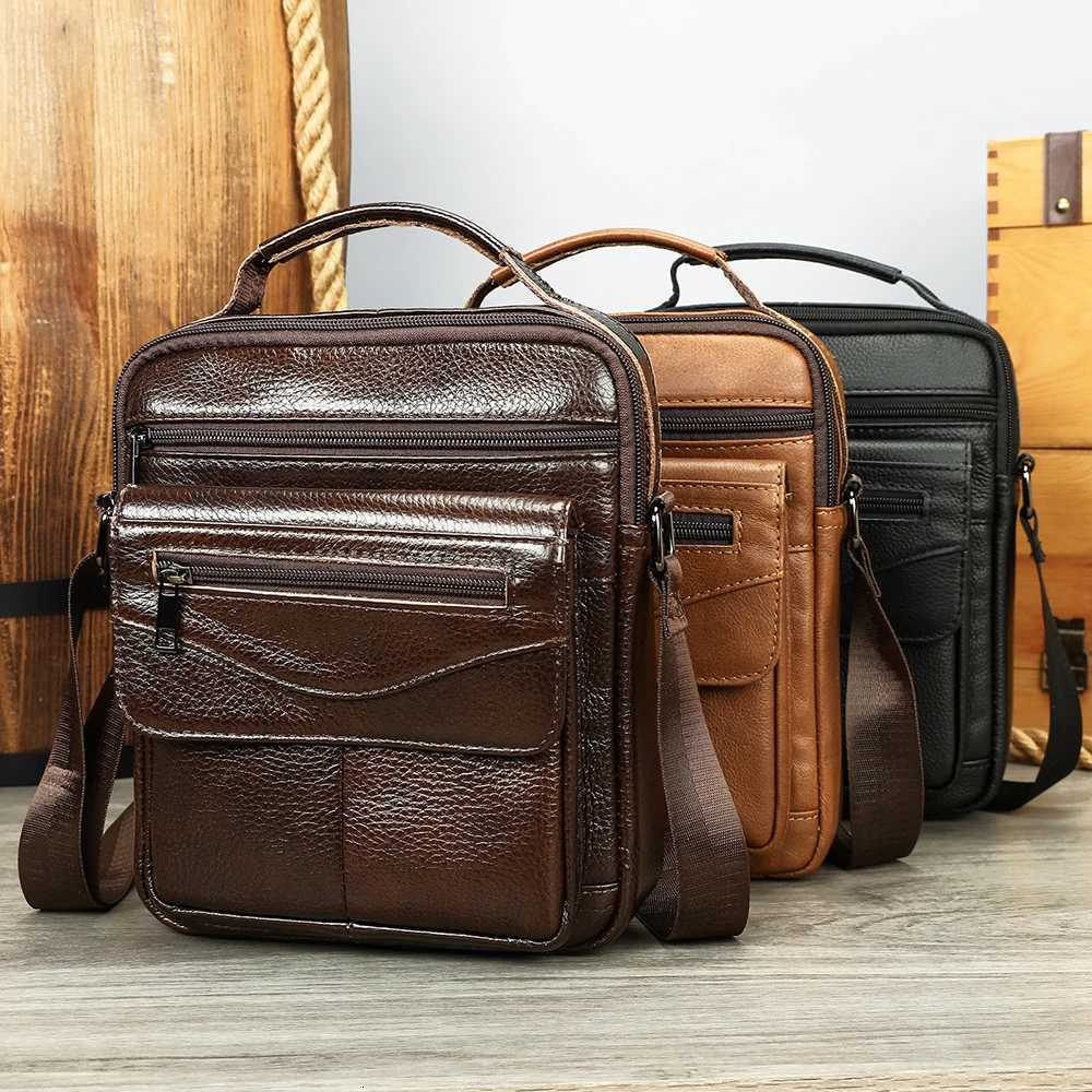 WAL M Leather Crossbody Messenger Bags 97inch Tablet Bag Top Handle Handbag Purse Men Genuine Leather Shoder Bag Y251011