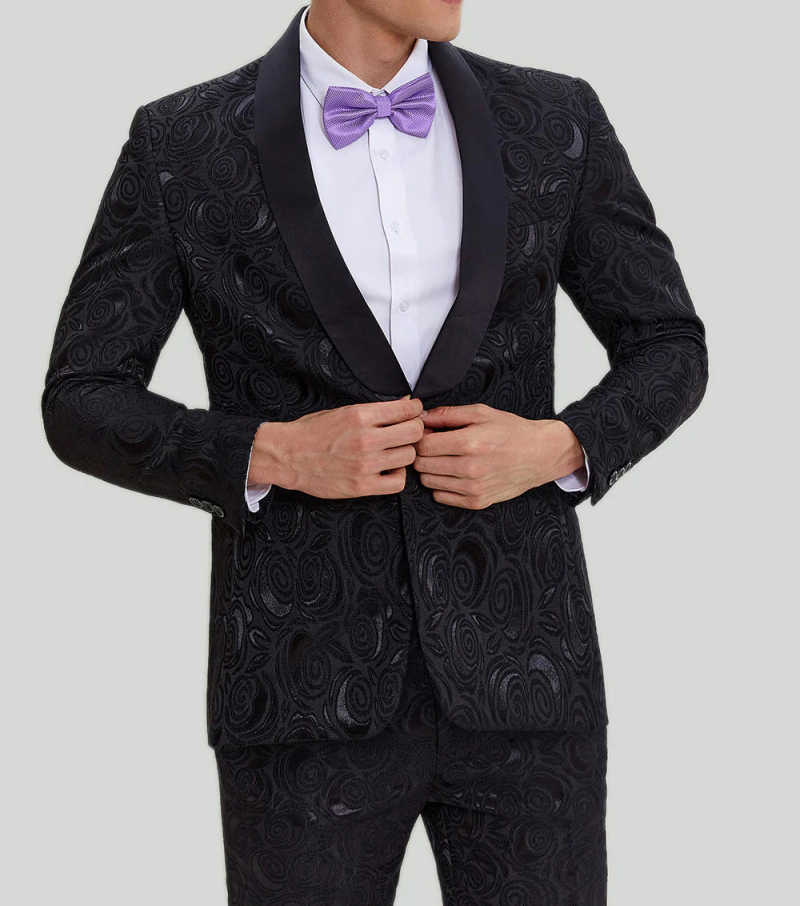Jacquard Mens Suits Shawl Lapel 2 Pieces Jacket Pants Formal Party Wedding Groom Tuxedos Prom Custom Made