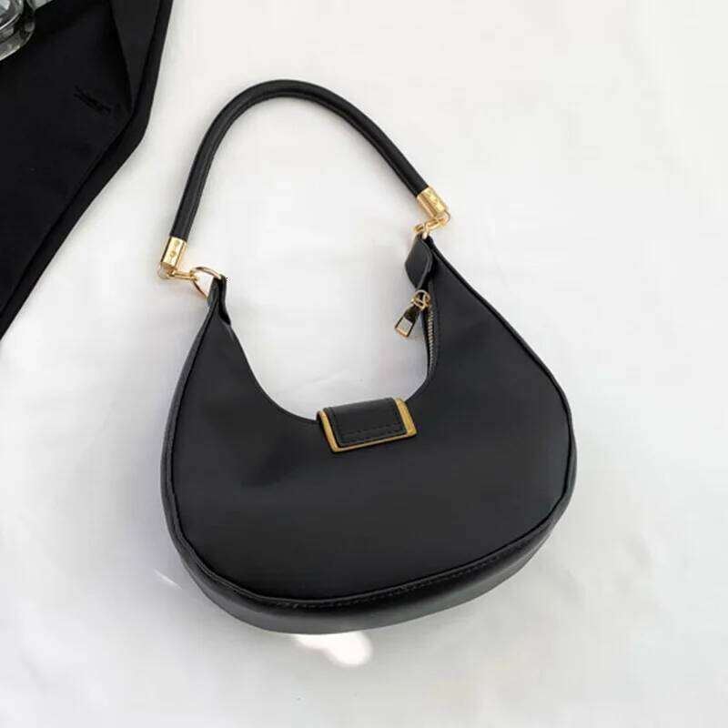 Women's Fashion Solid Color Shoulder Bag Lightweight PU with Comfortable Handheld Metal Buckle Sleek Handbag for Daily Use