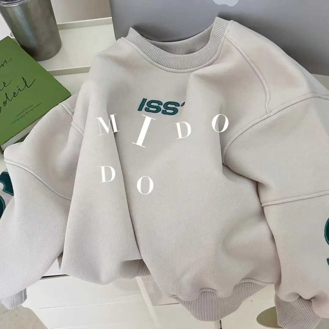 100160CM Boys Winter Pullover Hoodie Casual Sweatshirt Korean Childrens Loose and Plush Thick TopT251030