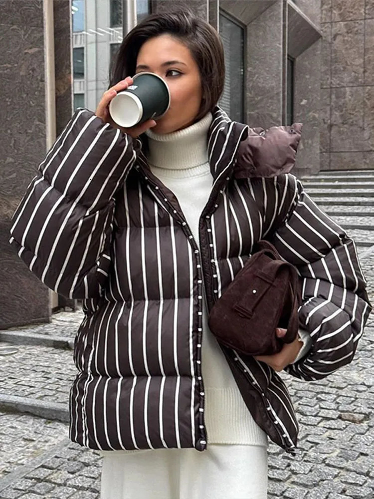 Fashion Oneck Patchwork Cotton Coats Women Elegant Printed Single Breasted Pocket Loose Coat Lady Autumn Winter Casual Coat 251030