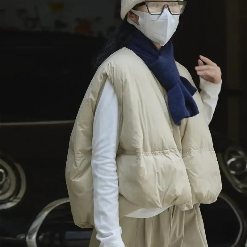 Womens Casual Round Neck Down Cotton Vest Loosefit Slimming Warm Top For Autumnwinter 251029