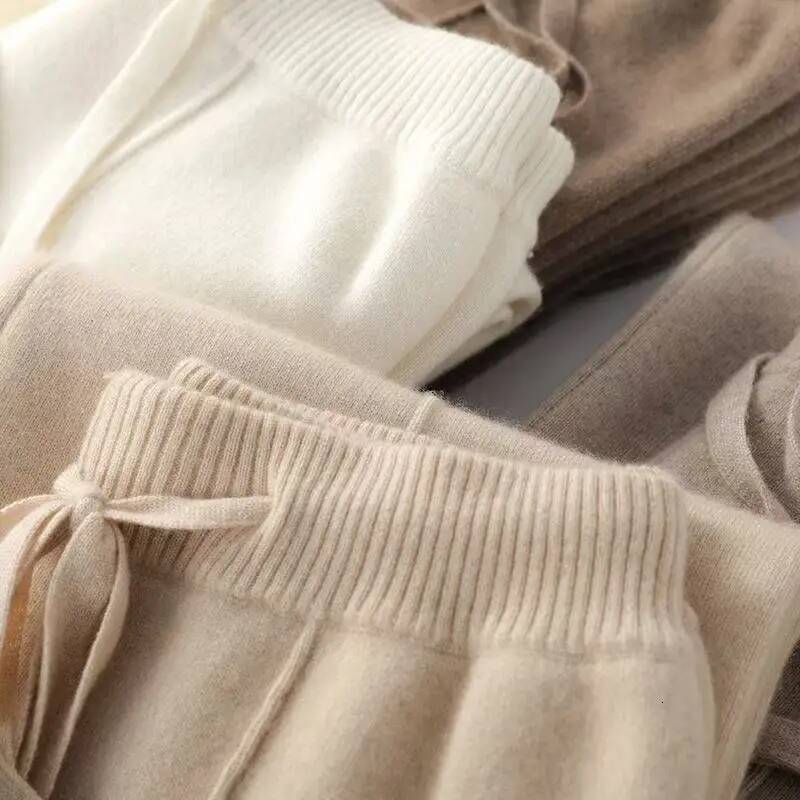 winter jacket women Women Merino Wool Knitted Wide Leg Pants Autumn Winter Basic Soft Warm Cashmere Knit Trousers Casual Simple Style Korean