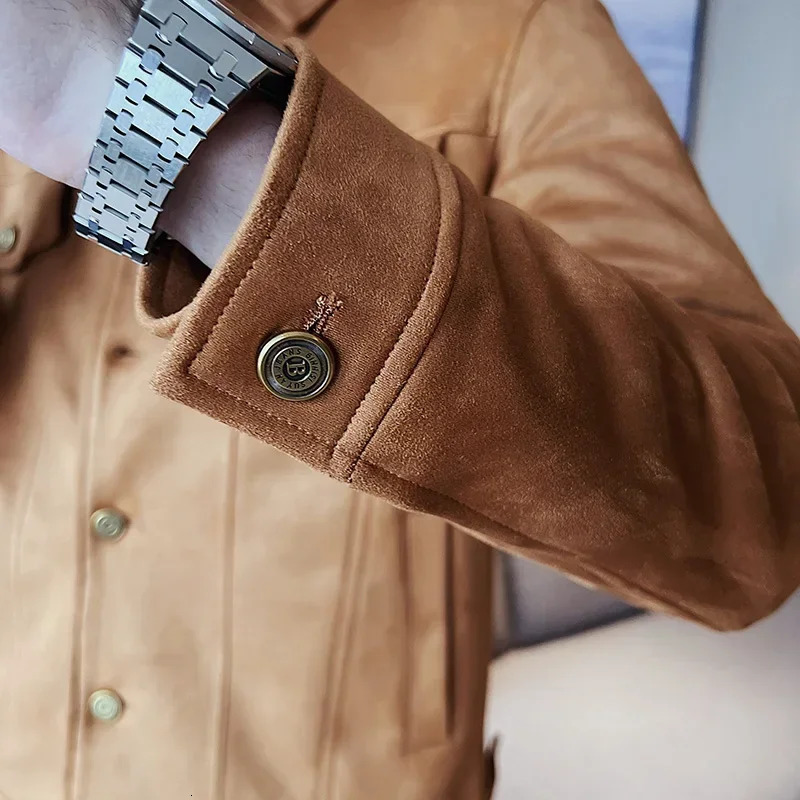 Men Leather Jacket British Style Autumn Winter Thickened Keep Warm Solid Casual Slimming Short Jacket Coats Men Clothing 251023