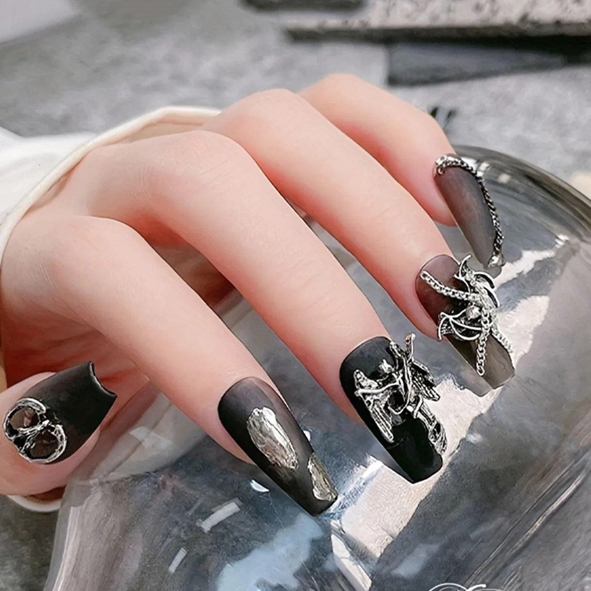 30pcs mixed retro dark wind nail cross Skull ing Angel ancient silver love metal nail ornaments 251027