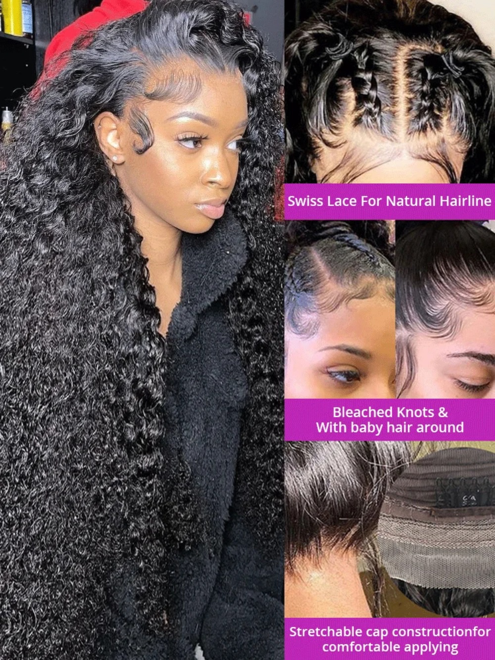 Black Curly Human Hair Wigs 13x4 HD Lace Front Wigs Deep Water Wave Lace Frontal Wigs Brazilian Hair Preplucked Ready To Wear Heat Resistant Synthetic