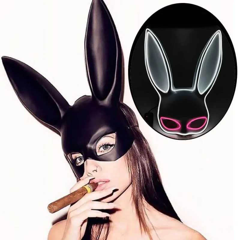 LED Sexy Rabbit Ears Mask Carnival Christmas Dance Party Masquerade Cosplay Rabbit Leather Mask Cute Bunny Long Mask For WomenW251029