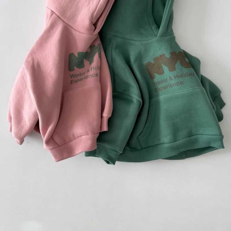 2025 Kids Letter Print Warm Hooded Tops Baby Clothes Autumn New Children Long Sleeve Casual Sweatshirt Boys Girls Fleece HoodieT251030