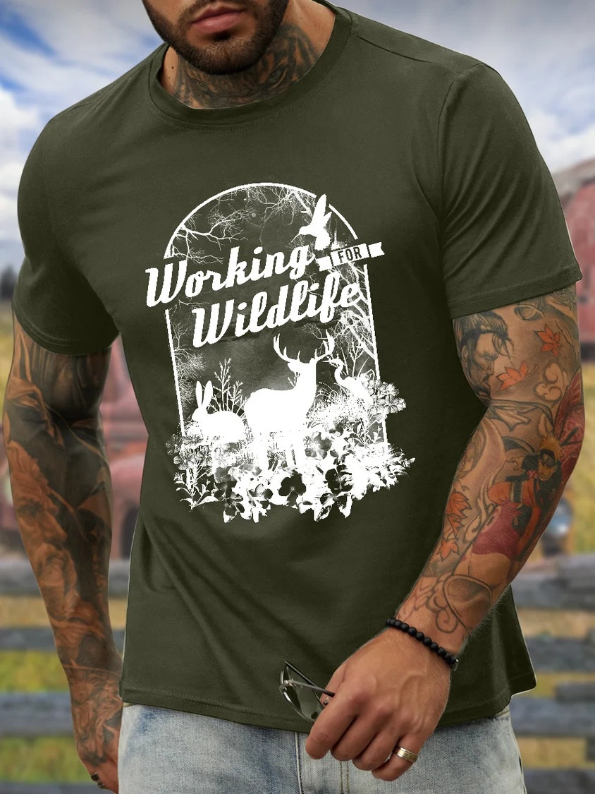 Wildlife Work Men's Crew Neck Casual Cotton Short-Sleeve T-Shirt - TT7376