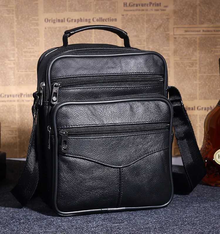 Men Genuine Leather Shoder Bag M Cowhide Leather Handbags Mens Large Zipper Messenger Bag Travel Tablet Bag Tote Y251011