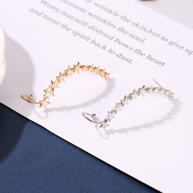 18k Gold Plated Five-pointed Alloy Stud Earrings Hooks Personality Single Star Ear Clip