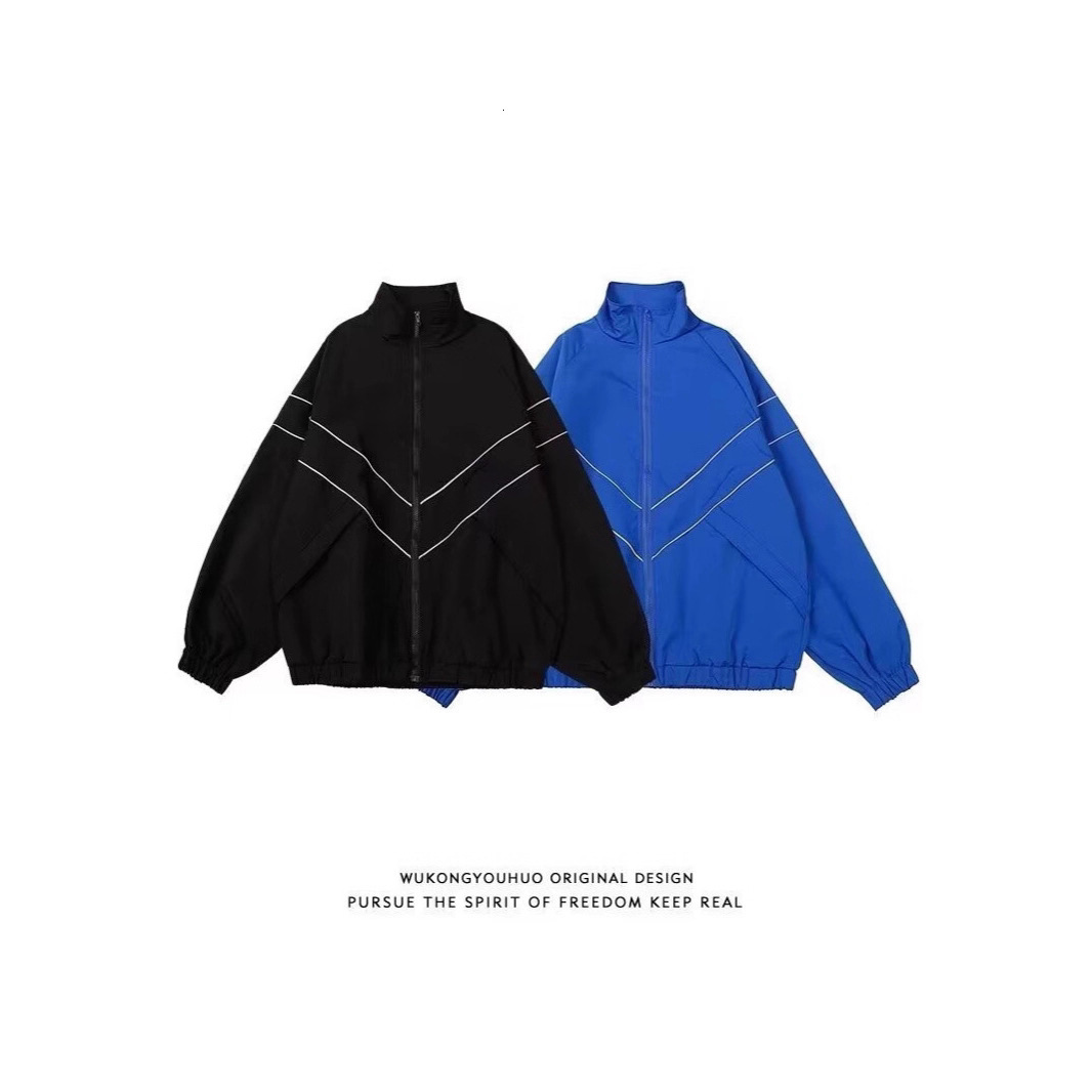 Trendy Brand Solid Color Reflective Designer Coat Sports Jacket Men's American Style Trendy Baseball Jacket Spring Autumn Loose Couple Jacket Coa