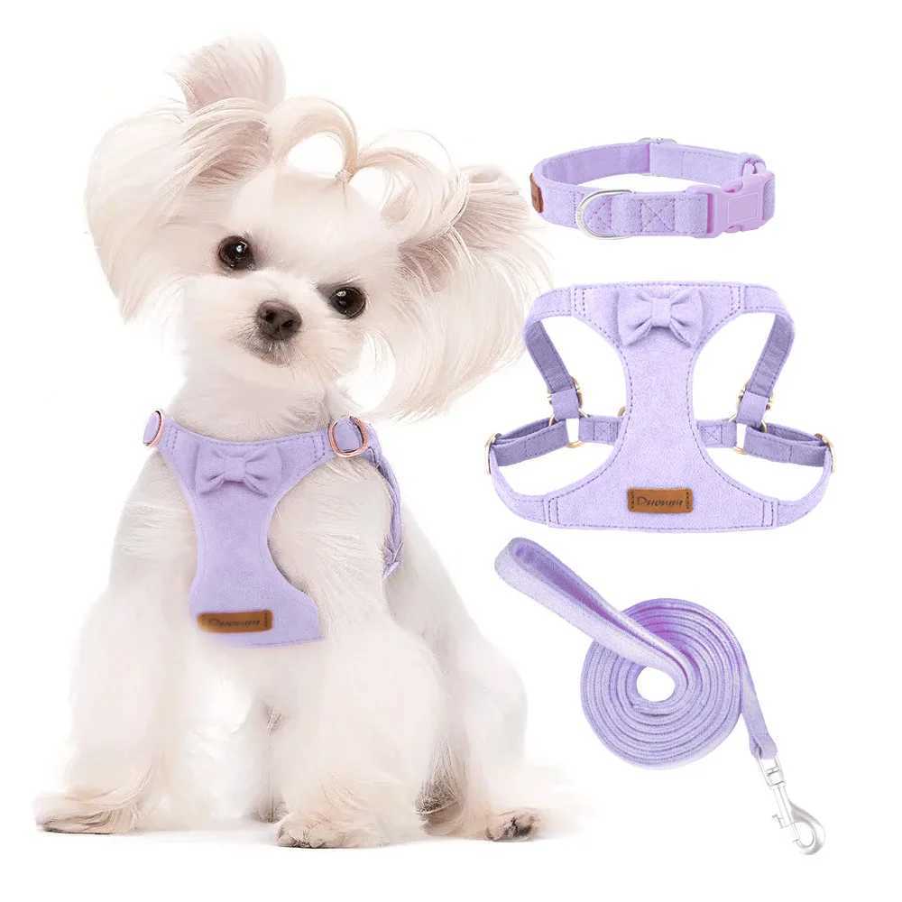 Trendy Premium Suede Dog Harness Leash Set Adjustable Pet Chest Strap Soft Durable Puppy kitten Fashion Accessories J251129