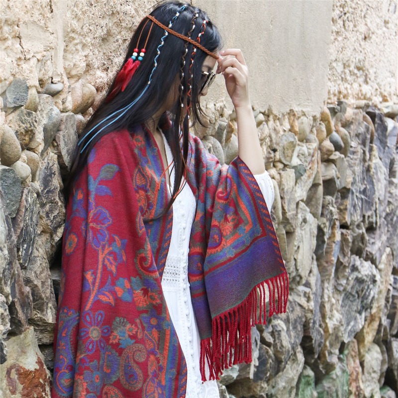 Vintage Style Charming Patterned Shawl Scarf Fashionable Autumn And Winter Tassel Style With Decorative Scarf Boutique Gift Scarf