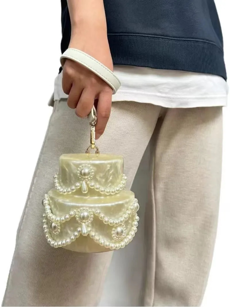 Women Acrylic Cake Bag Cute Pearl Evening Clutch Bag Beading Pearl Purse For Wedding Party shoulder Handbag er Chic 251023