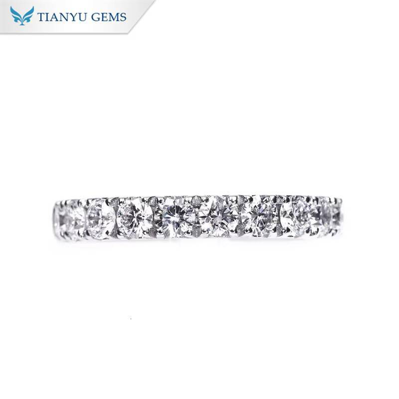 Tianyu Half Eternity Lab Grown Diamond HPHT French Pave Setting Solid Gold 10K 14K 18K Custom Fine Jewelry Wedding Band