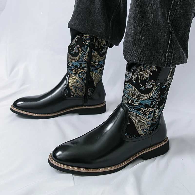New Mens Boots Western Cowboy Boots Fashionable and Versatile Chelsea High Top Boots Z251029
