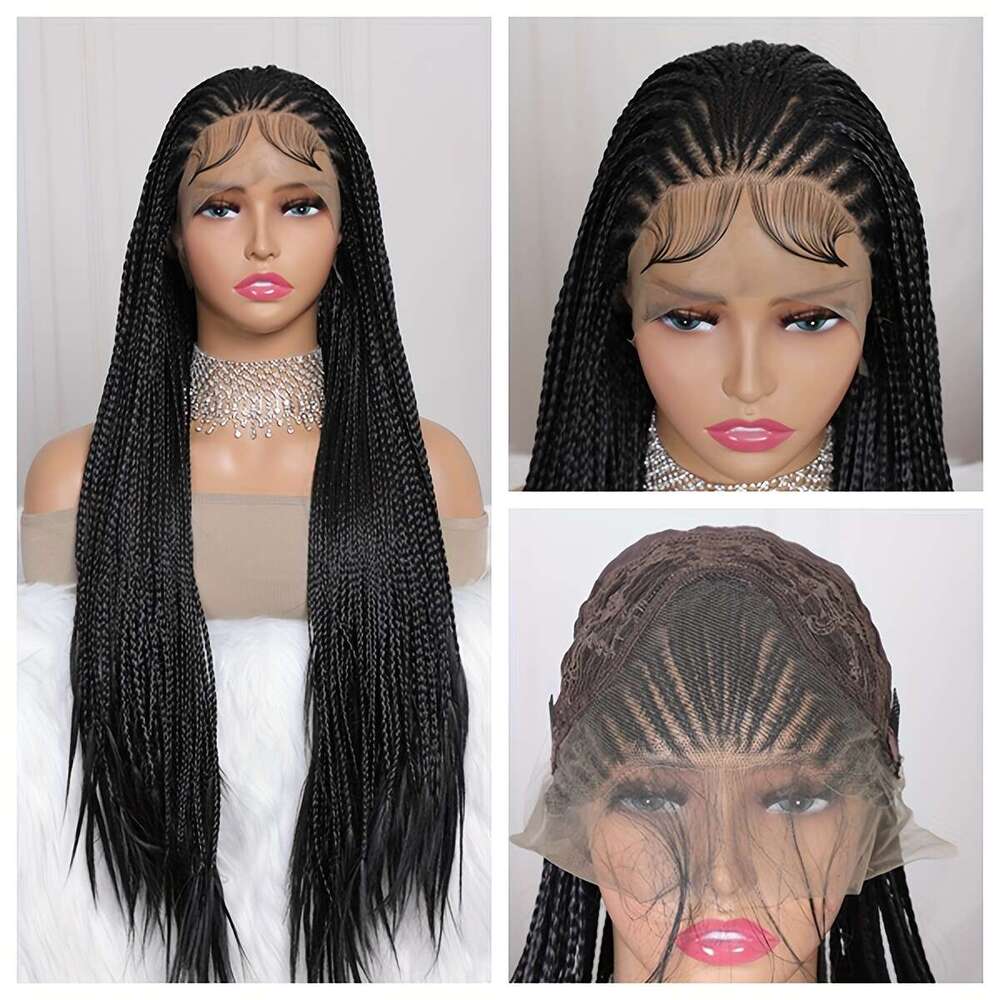 Large Twist Box Braided Synthetic Frontal Faux Locs Wigs 13X4 Lace Front Tribal Braiding Long Wig For Women Bleached Knotless, VEARDA