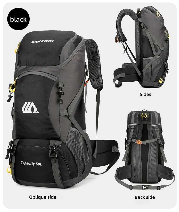 50L Travel Backpack Camping Hiking Rucksack Waterproof Outdoor Climbing Mountaineering Trekking Bag for Men Women Luggage H251029
