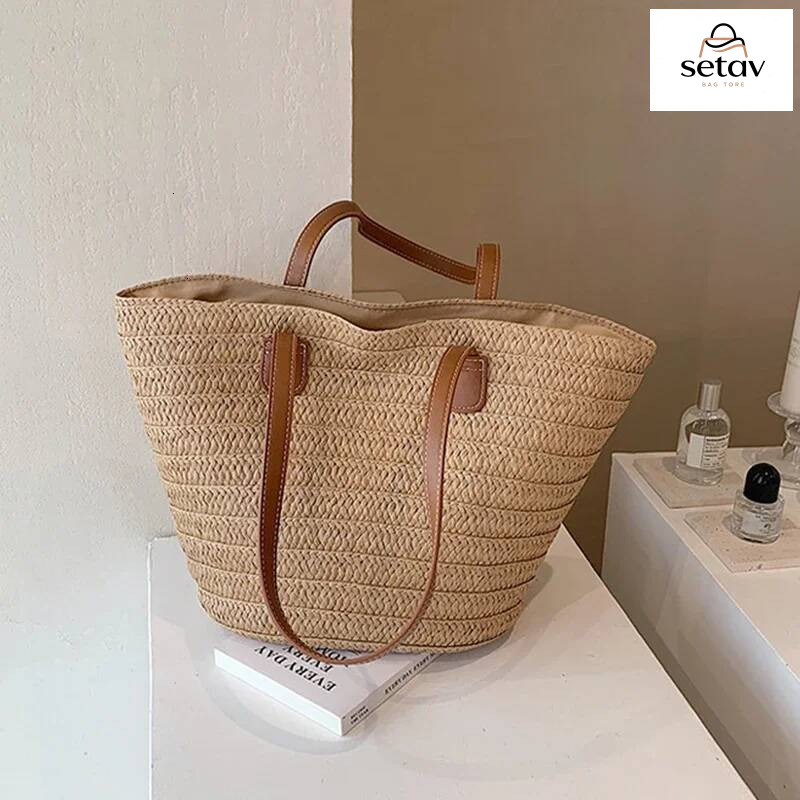 Luxury Handbag Women's Large Capacity Shoulder Summer Straw Woven Basket Handbag Fashion Female Designer Beach Bag Bali Shopper Tote Handbag