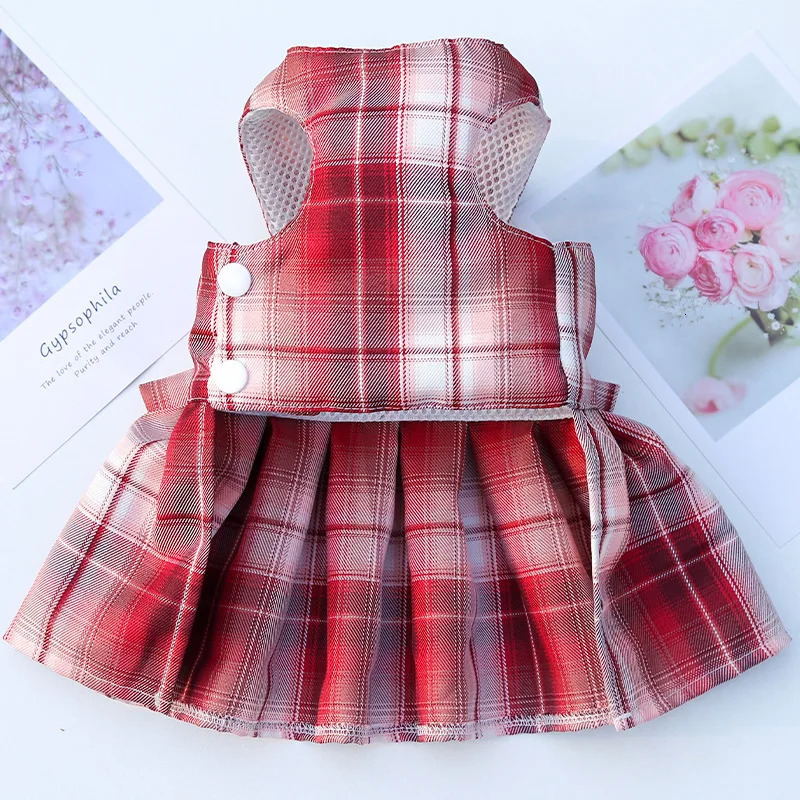 Bow Puppy Cat Dresses Summer Pet Clothes Fashion Plaid JK Dress with Leash Sets for Small Dogs Cats Kitten Clothing ropa gato 251029