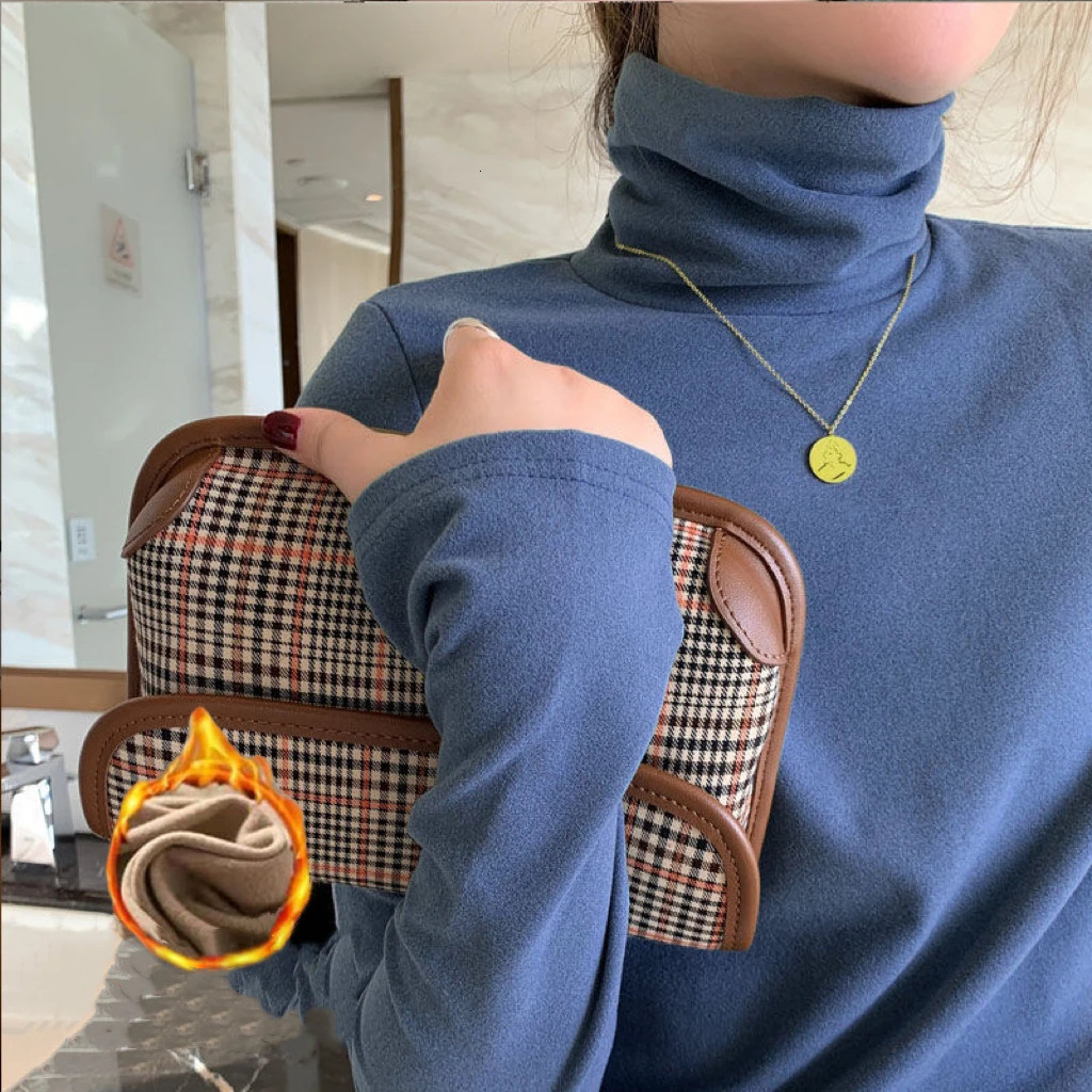 Womens Thermal Underwear High Collar Autumn Winter Thickening Solid Soft Longsleeved Tshirt Pile Collar Warmer Tops For Women 251030